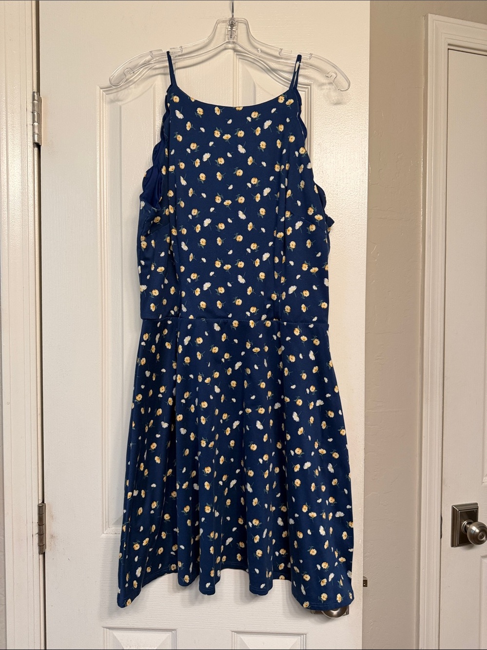 Navy Floral Spaghetti Strap Dress with Yellow Daisies
